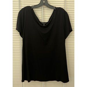 Eileen Fisher Woman Silk Round Neck Short Sleeve Top in Black, Size 1X
